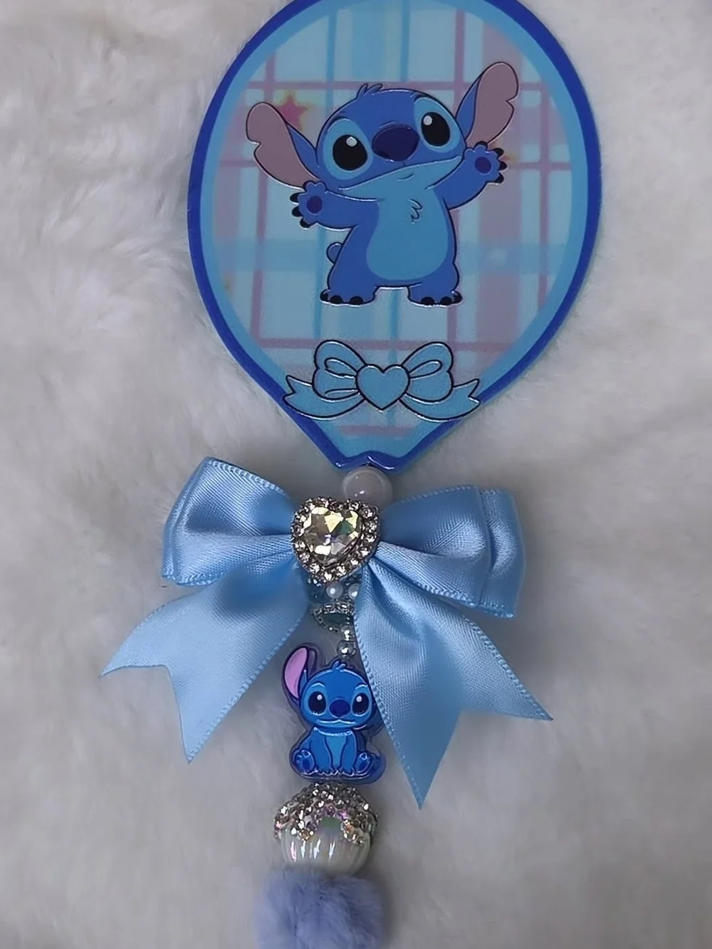 Blue Decorative Hand Mirroor Charm with Bow and Stitch Accent